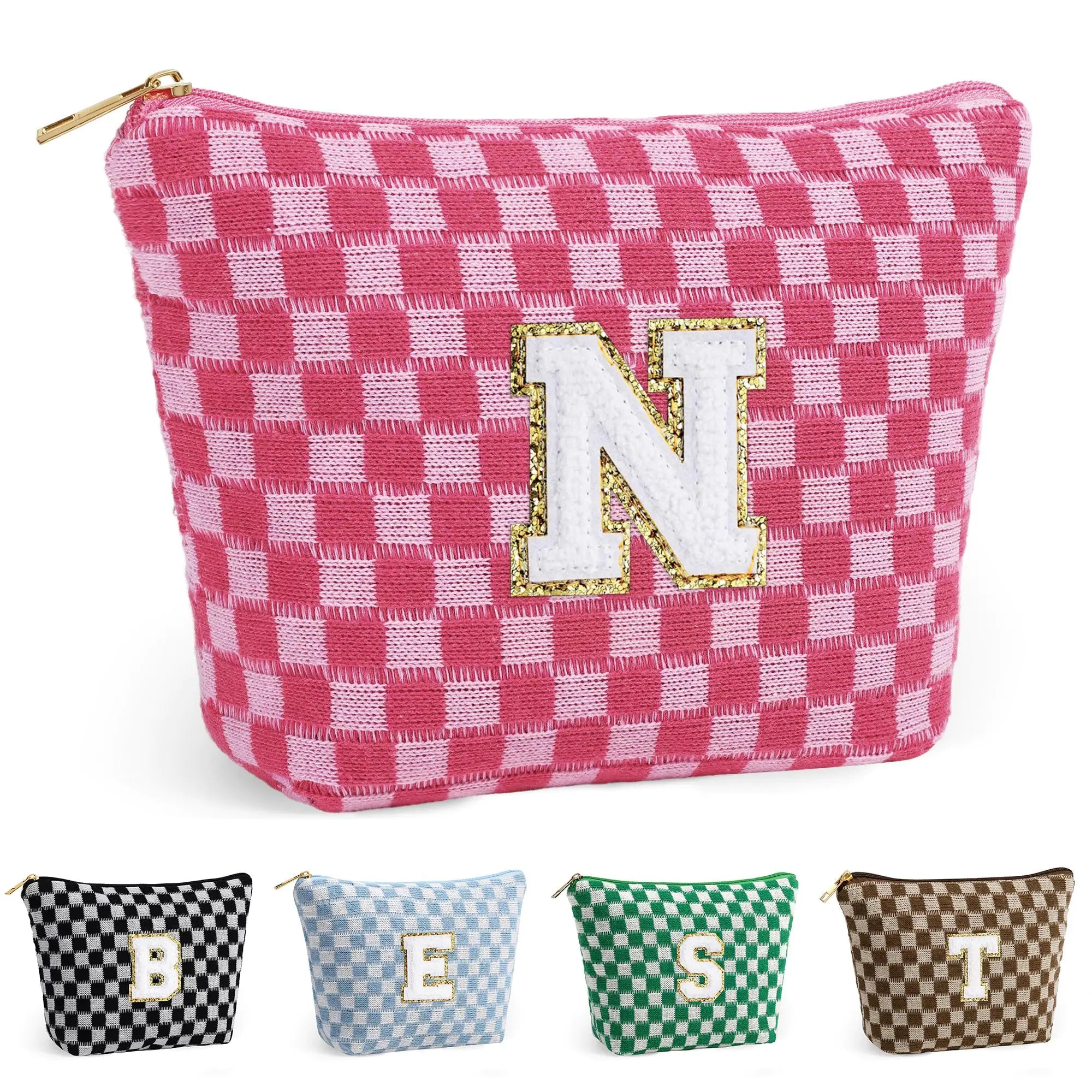 Valentines Day Gifts - Gifts for Women Girlfriend Gifts Valentines Day Gifts for Her Mom Gifts Friend Gifts Birthday Gifts for Women Girls Gifts Ideas Checkered Makeup Bag Pink Bag N