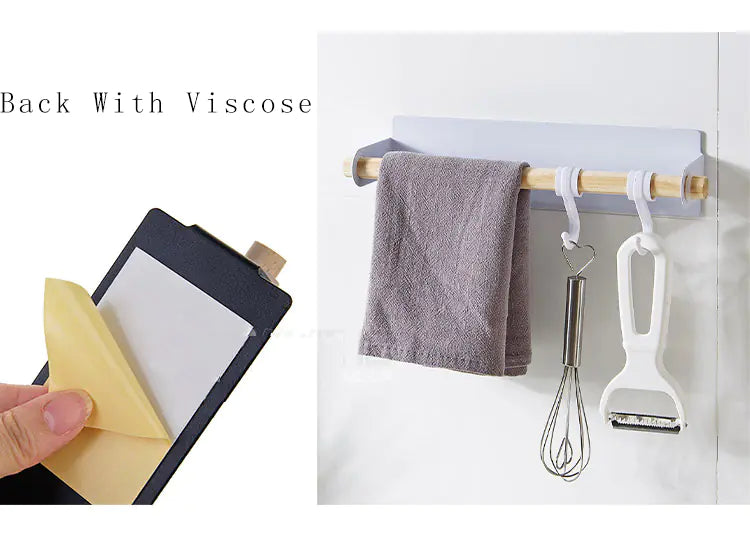 Wall-Mounted Towel Rack with Adhesive Hooks