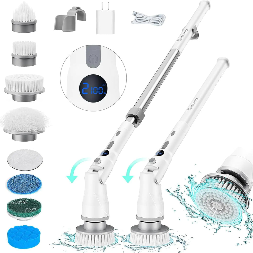 Electric Spin Scrubber 80W Cordless Bathroom Shower Ergonomics Scrubber with 8 Cleaning Heads 5000mah Dual Speed Power Scrubber with 54" Aluminum Alloy Handle for Bathtub Grout Tile Floor