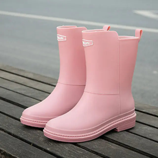 Women's Waterproof Mid Calf Rubber Boots for Comfort