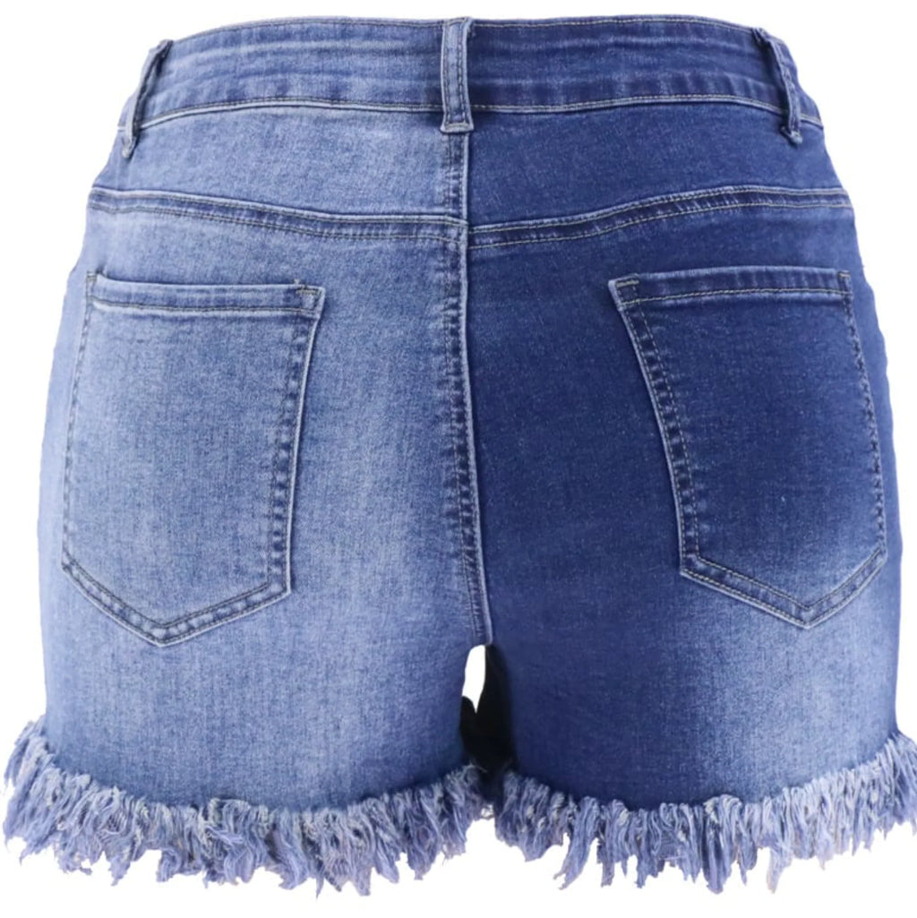 Yin Yang Color Long Zipper High Waist Denim Shorts
