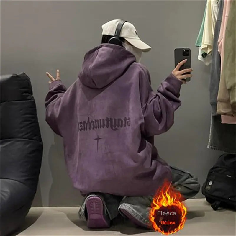 Burgundy Suede Hoodie with Men's Extra Fleece