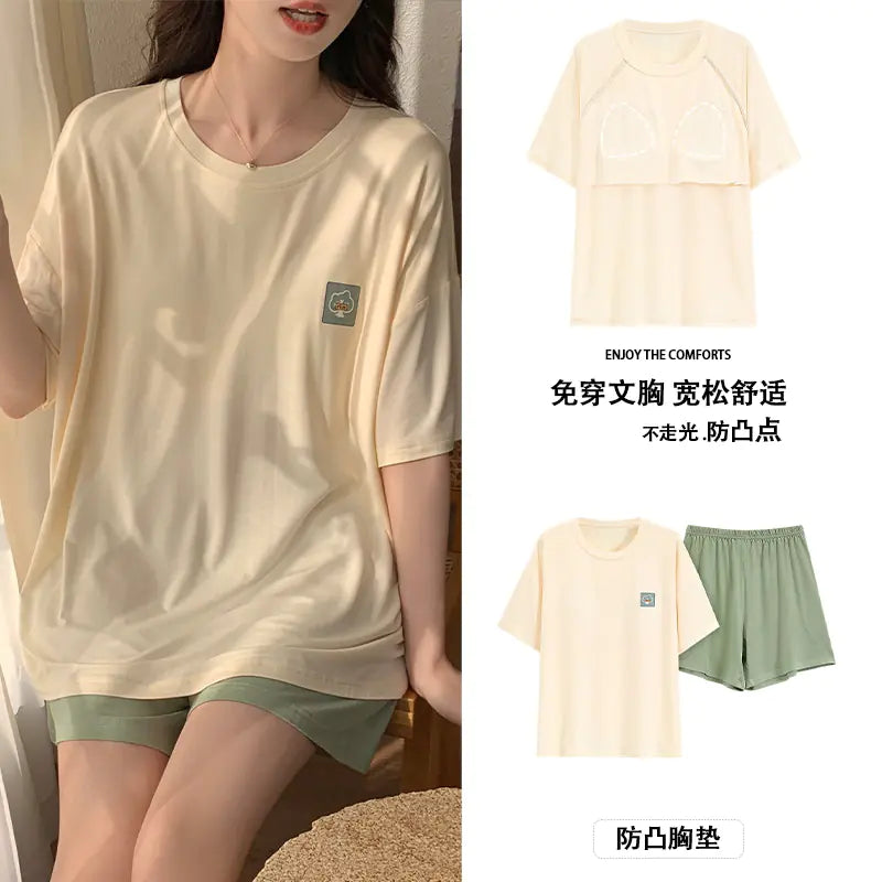 Women's Short Sleeve Modal Pajama Set (Solid Color)