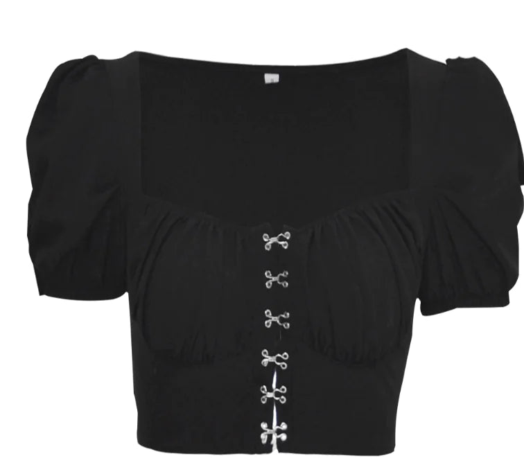 Puff Sleeve Square Neck Cropped Top
