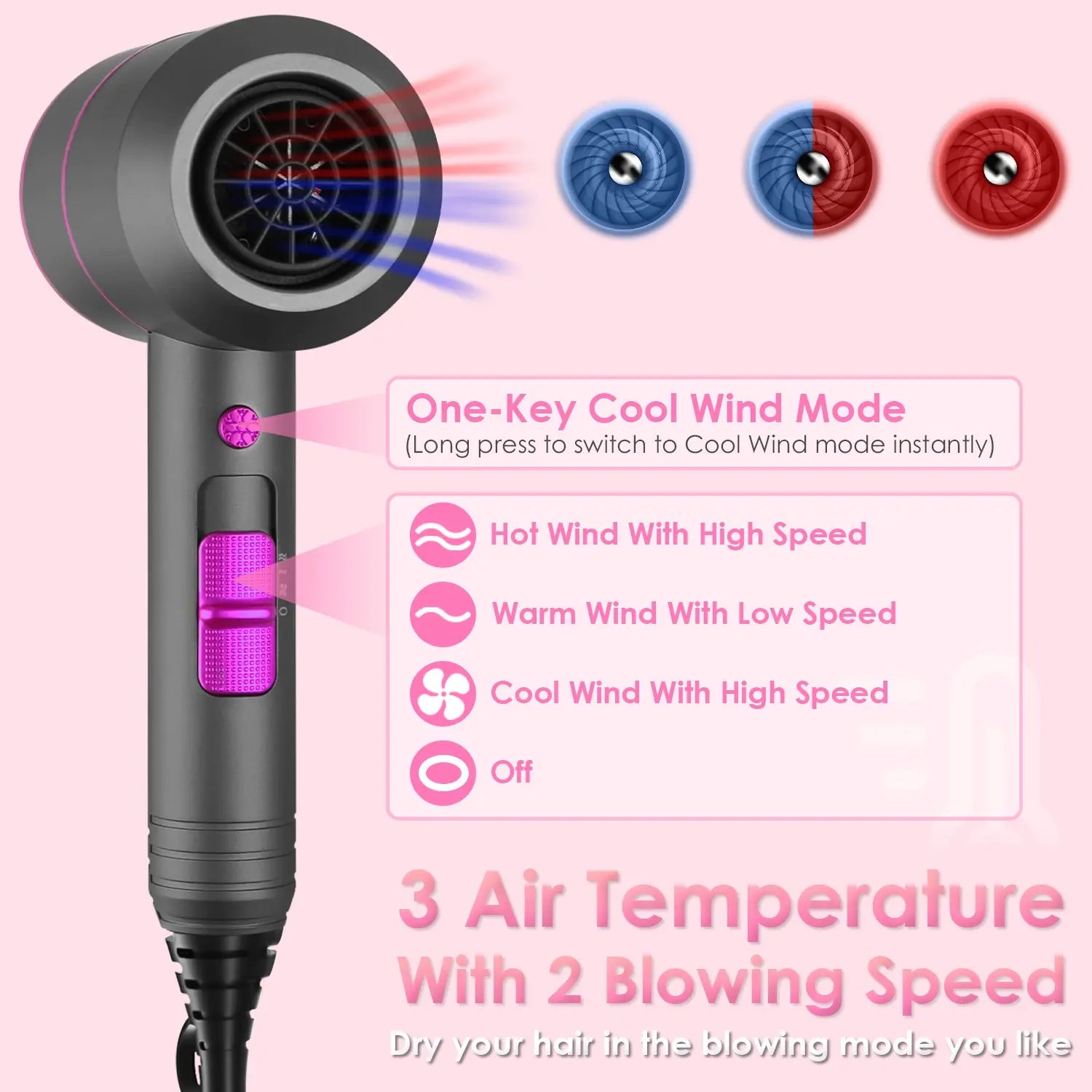 1800W Compact Hair Dryer with Diffuser