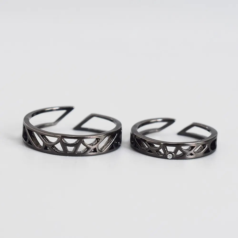 Sterling Silver 925 Black Diamond Couple Ring