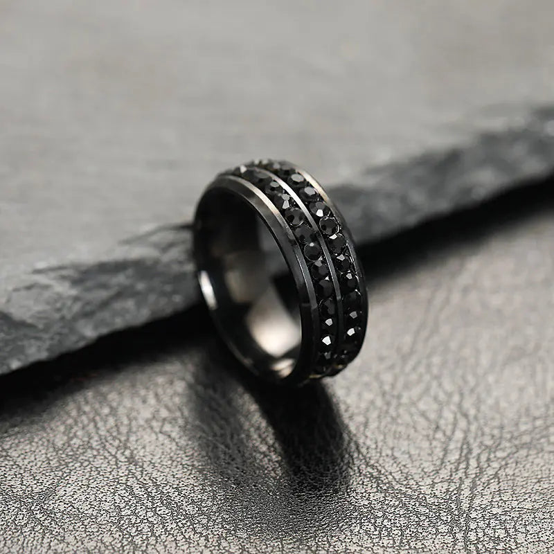 Titanium Steel Couple Rings with Full Diamonds