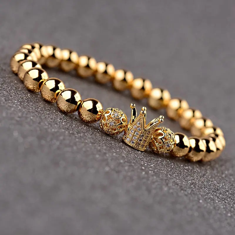 Luxury Gold Zircon Crown Circle Bracelet for Men