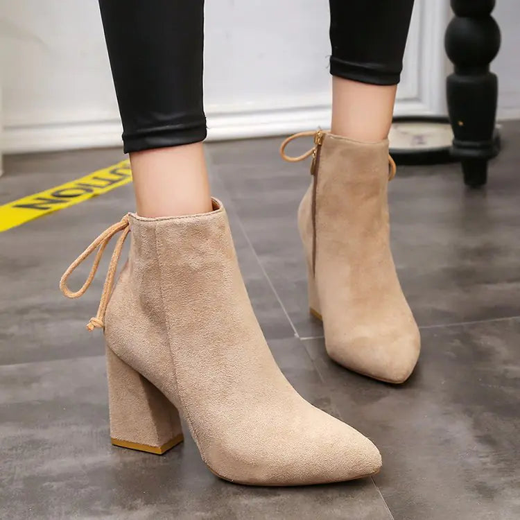 Women's Fashion High Heel Ankle Boots with Bow