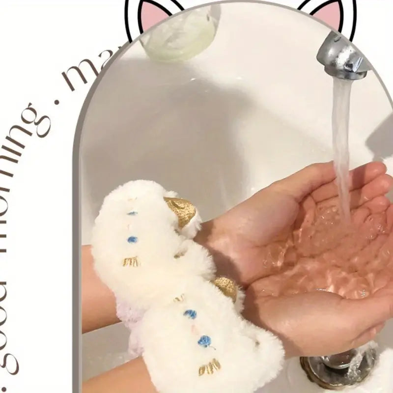 2pcs Cute Bunny Wrist Washbands for Makeup & Spa