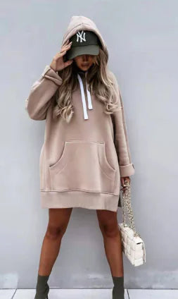 Loose-fitting Long Sleeve Women's Sweater with Drawstring