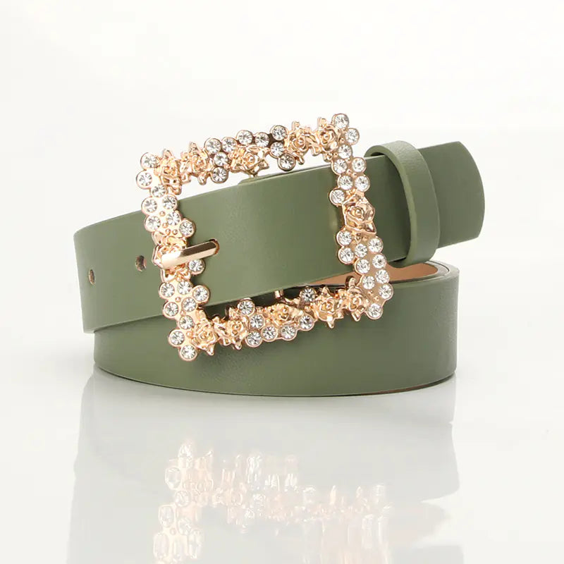 Elegant Women's PU Belt with Rhinestone Pin Buckle