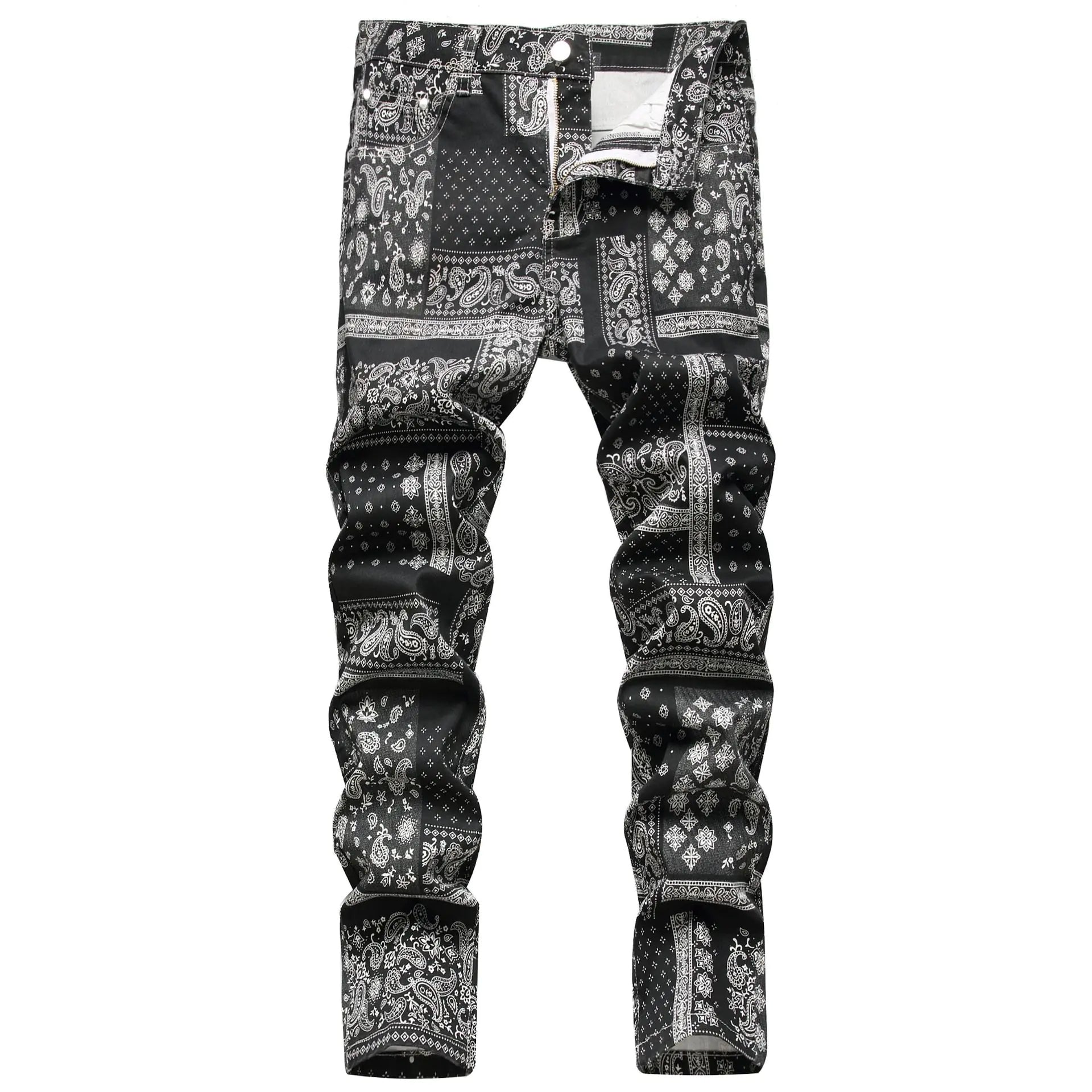 Fashion Stretch 3D Printed Cashew Nut Trousers