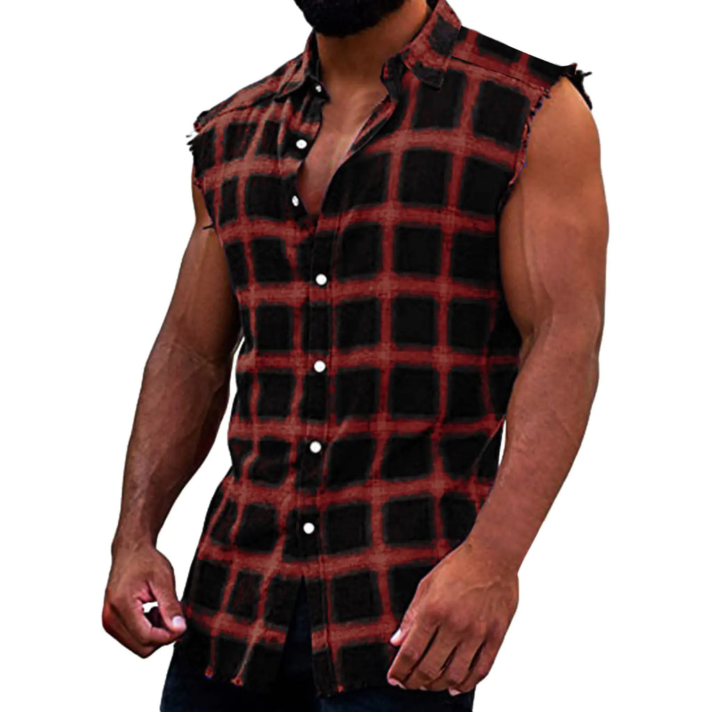 Men's Fashionable Plaid Sleeveless Cardigan Vest
