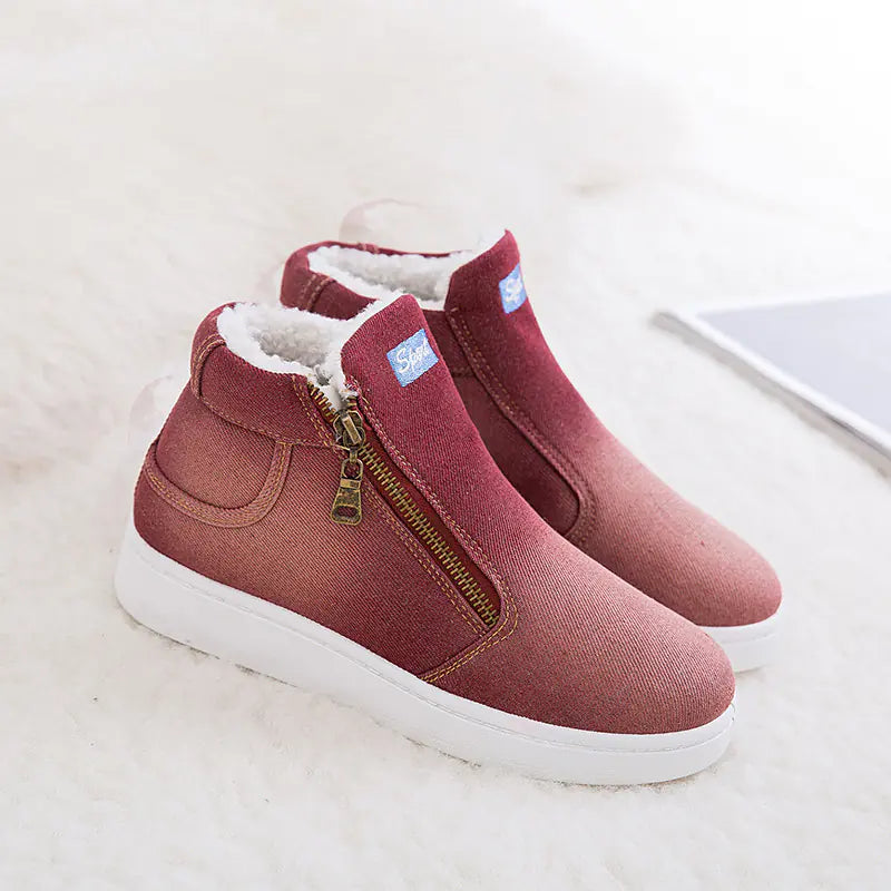 Winter Denim Snow Boots, Korean Cotton Flat Shoes
