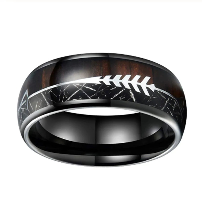 Stainless Steel Ring with Wood Grain Design