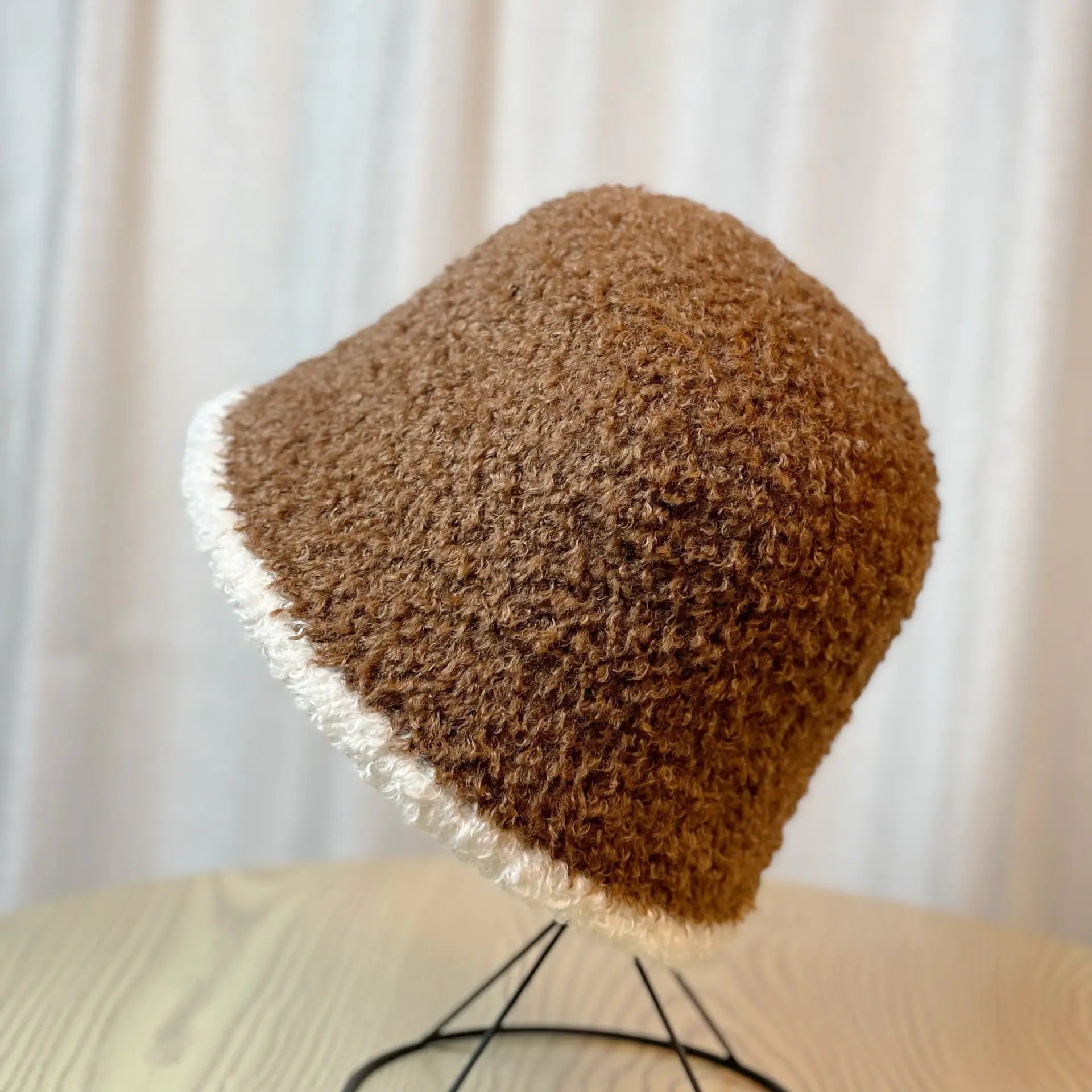 Striped Plush Bucket Hat for Women