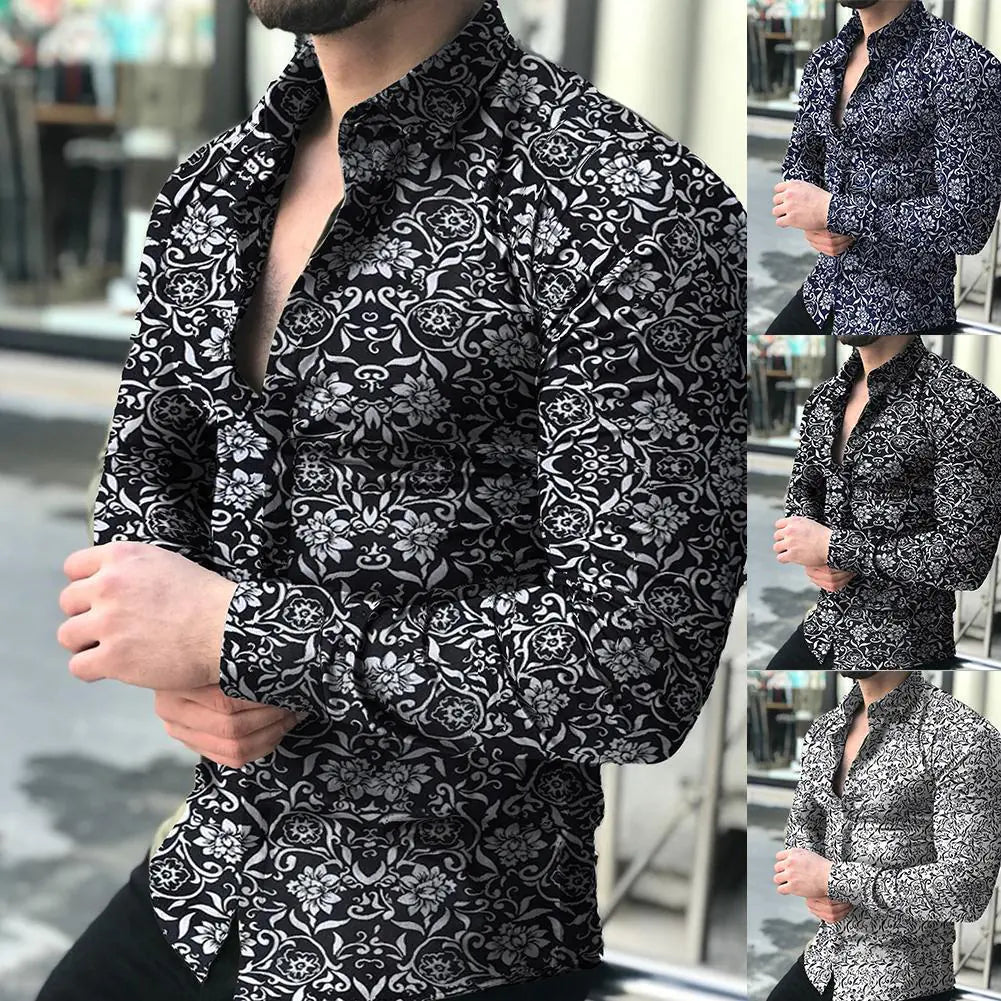 Men's Printed Long Sleeve Shirt for Spring & Autumn