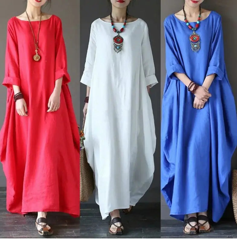 Loose Plus Size Cotton Linen Maxi Dress