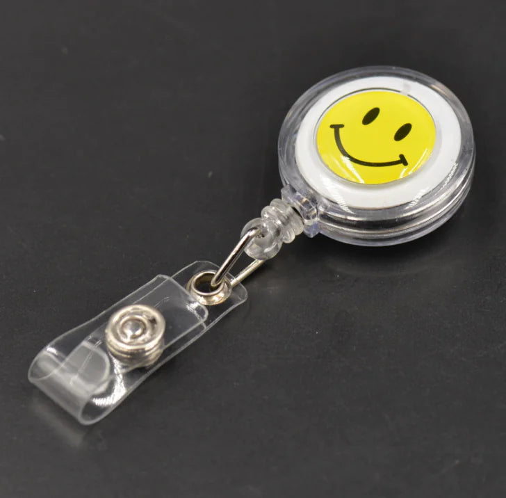 Smiley Face Badge Reel with Retractable Strap and Holder