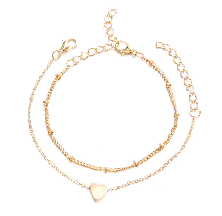 2-Piece Heart Layered Bracelet Set