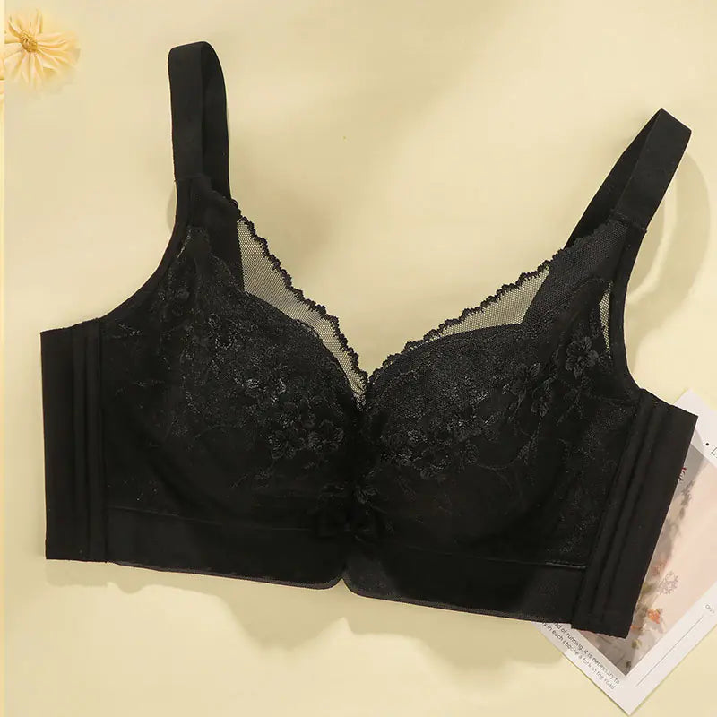 Lace Embroidered Bra - Plus Size Adjustable Support