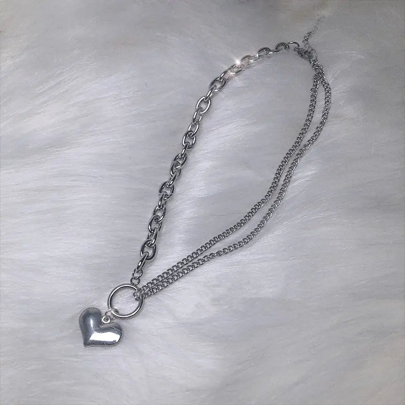 Vintage Punk Heart Pendant Necklace with Chain