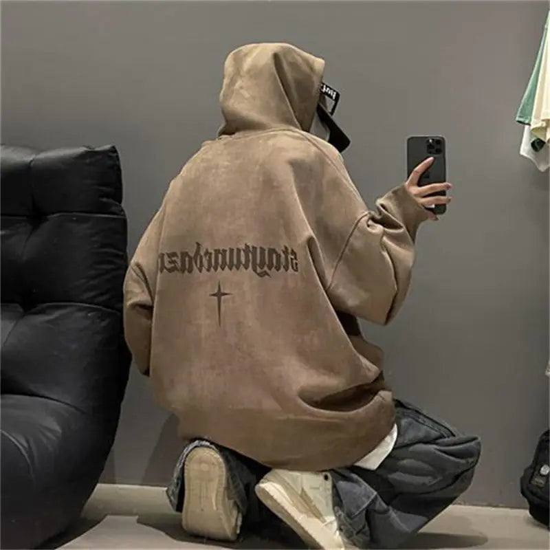 Burgundy Suede Hoodie with Men's Extra Fleece