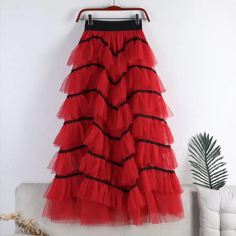Multi-Layer High Waist Lace Irregular Fairy Skirt
