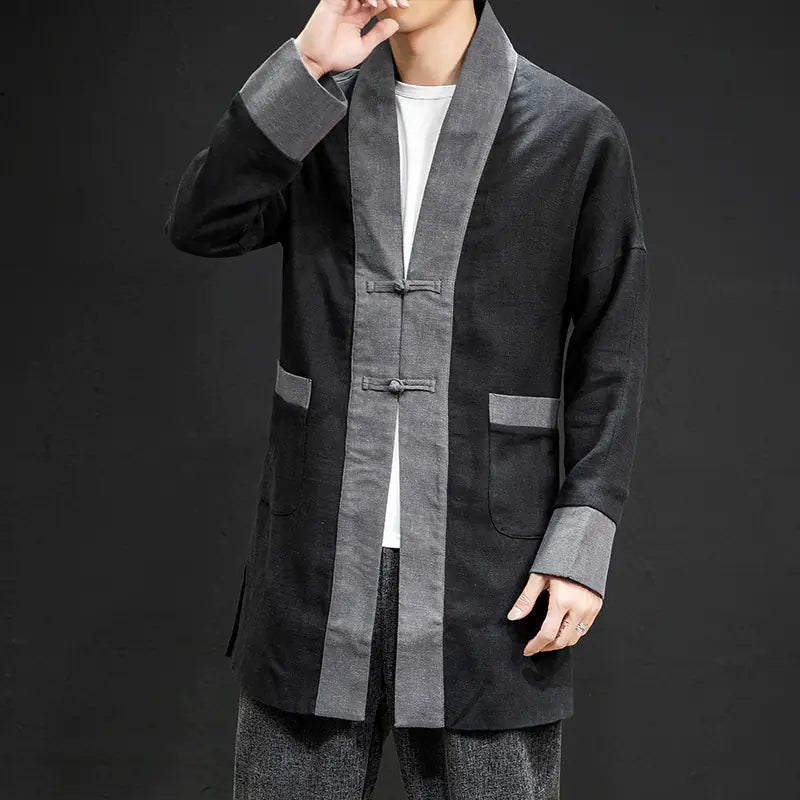 Men's Casual Chinese Style Linen Coat - Retro Long Hanfu