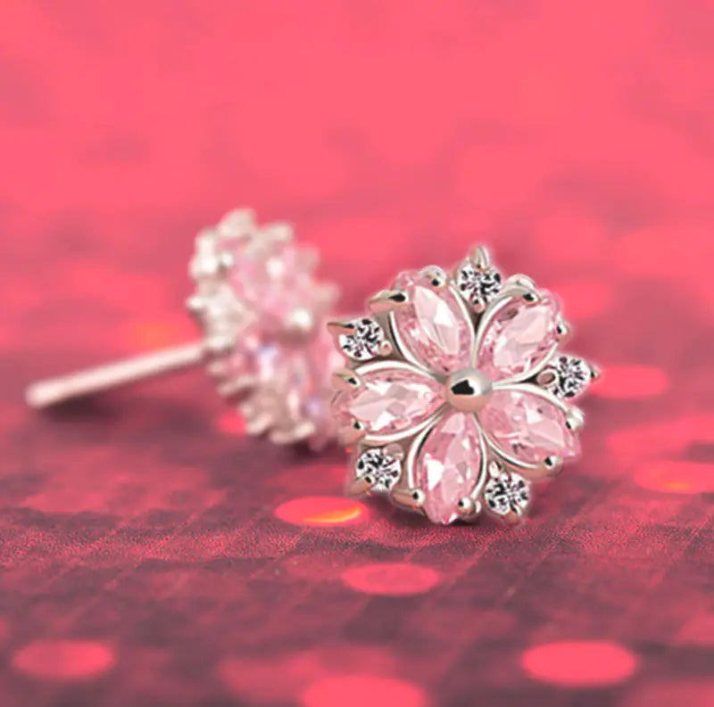 Cherry Blossom Stud Earrings with S925 Silver