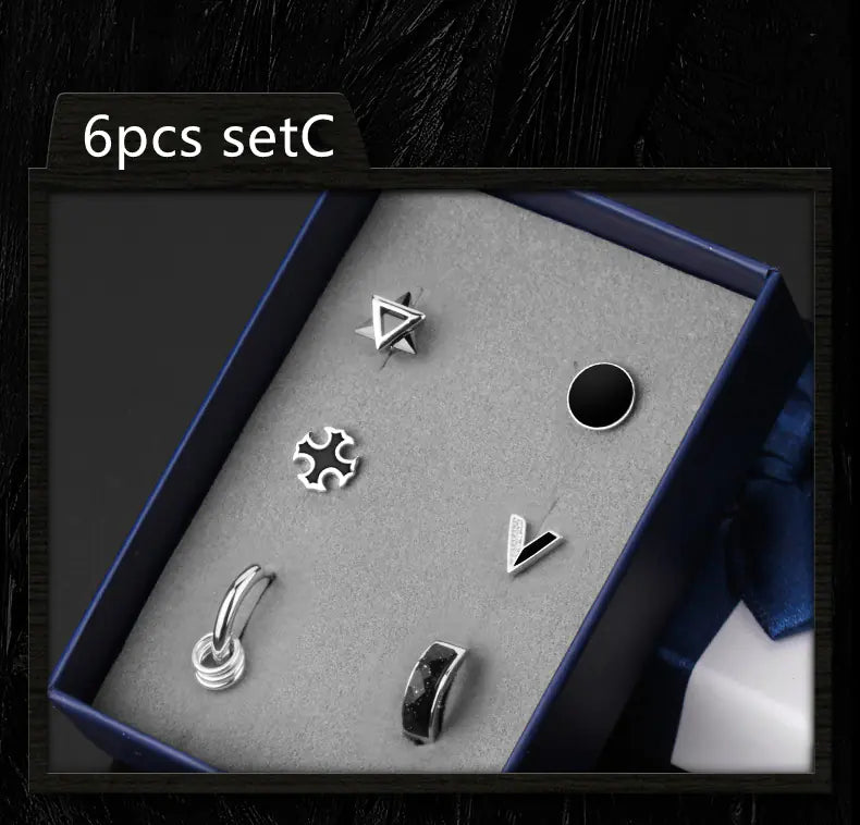 925 Silver Men's Stud Earrings Set (Minimalist Style)
