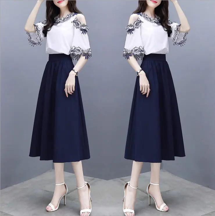 Women's  Two-Piece Dress Set with Waist Design