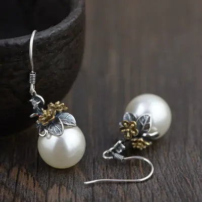 S925 Silver Women's Synthetic Pearl Drop Earrings