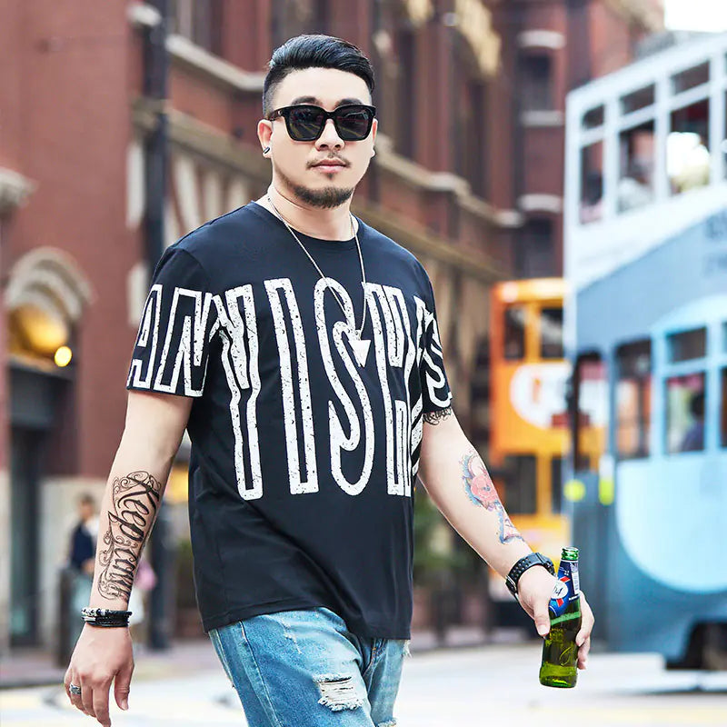 Plus Size Men's Loose Fit Round Neck Graphic Tee
