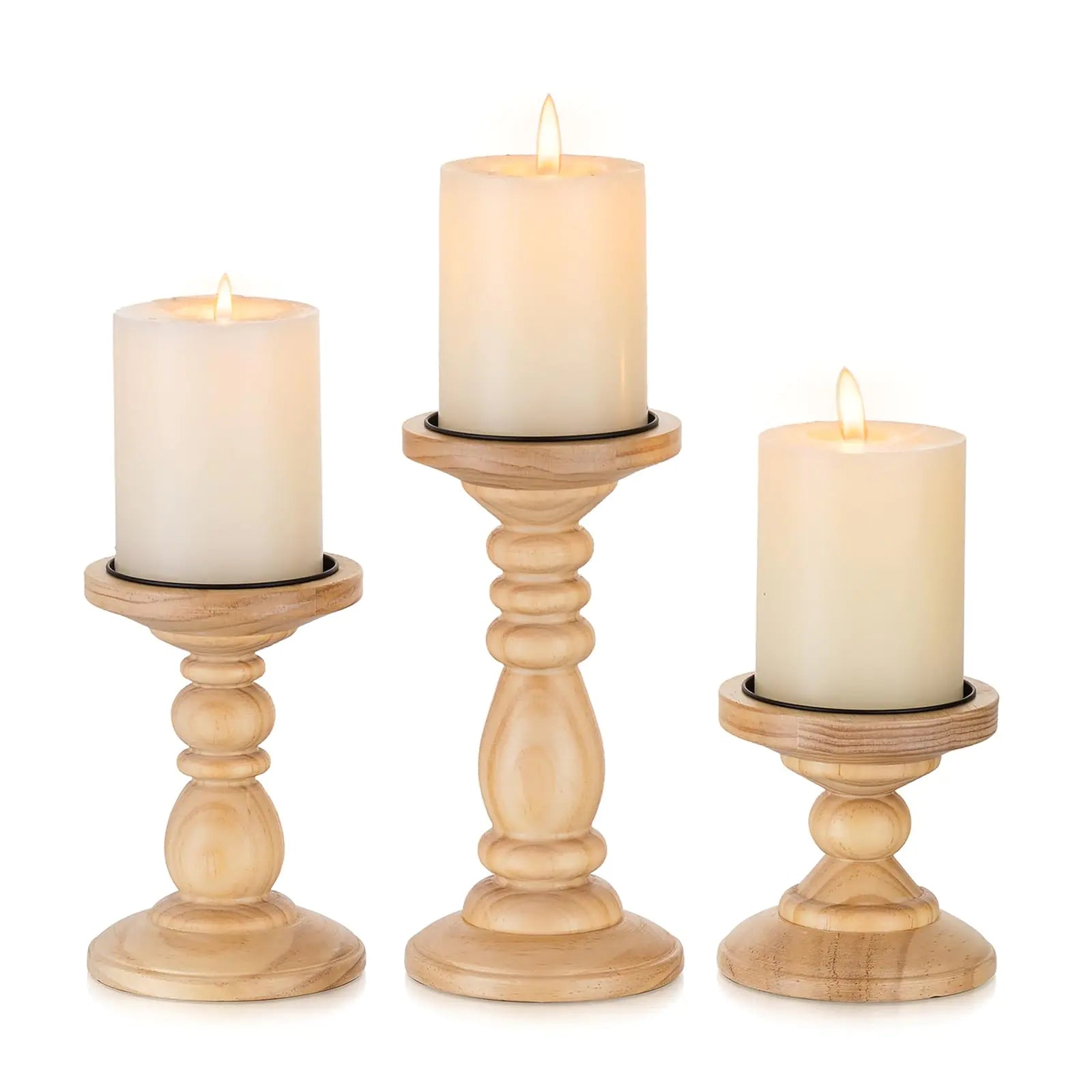 Inweder Wood Candle Holders for Pillar Candles: 3Pcs Brown Rustic Wood Candle Holders Distressed Wooden Farmhouse Candle Holder Rustic Candle Holder Tall Pillar Candle Holder Stand for Fireplace Table