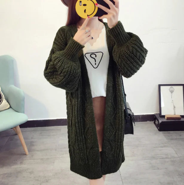Women's Long Cardigan Sweater - Korean Style Knitwear