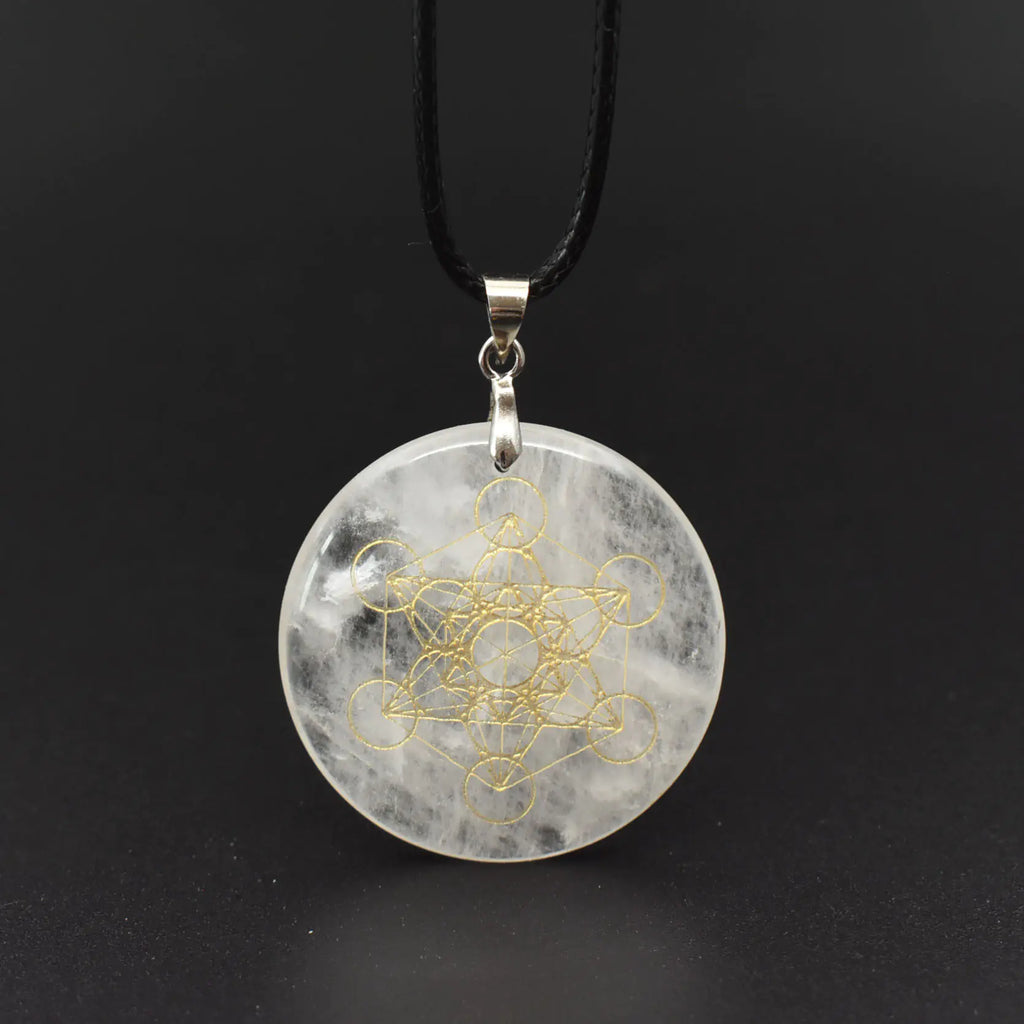 Natural Black Obsidian Amethyst Flower of Life Pendant