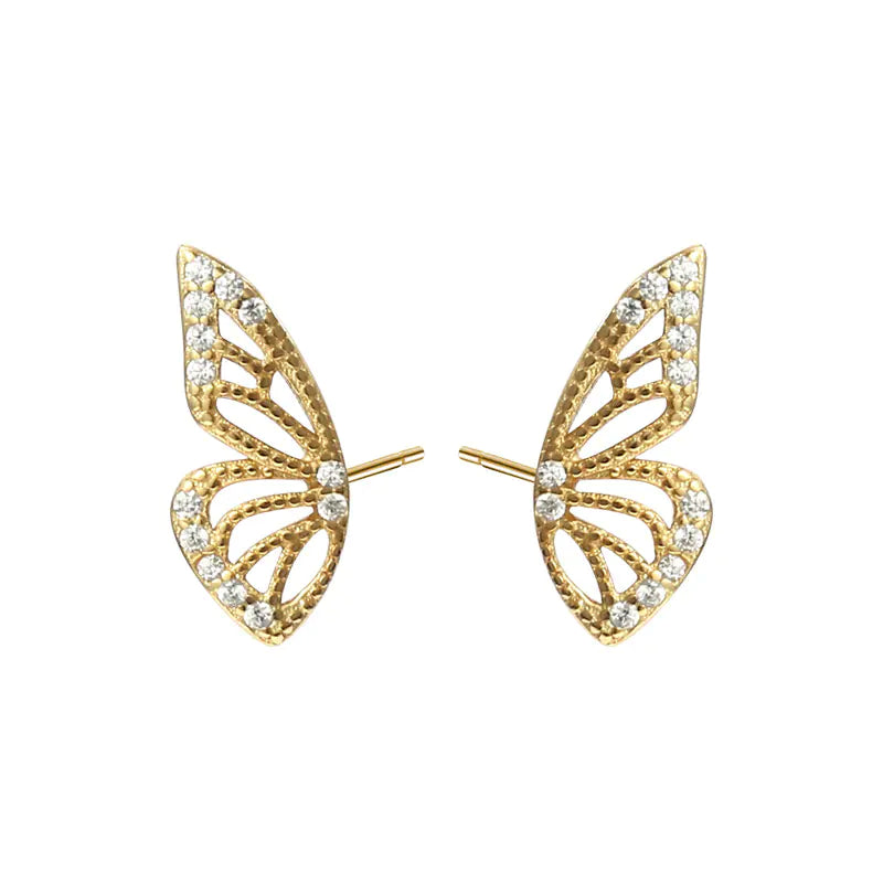 S925 Silver Butterfly Wing Earrings with Diamonds