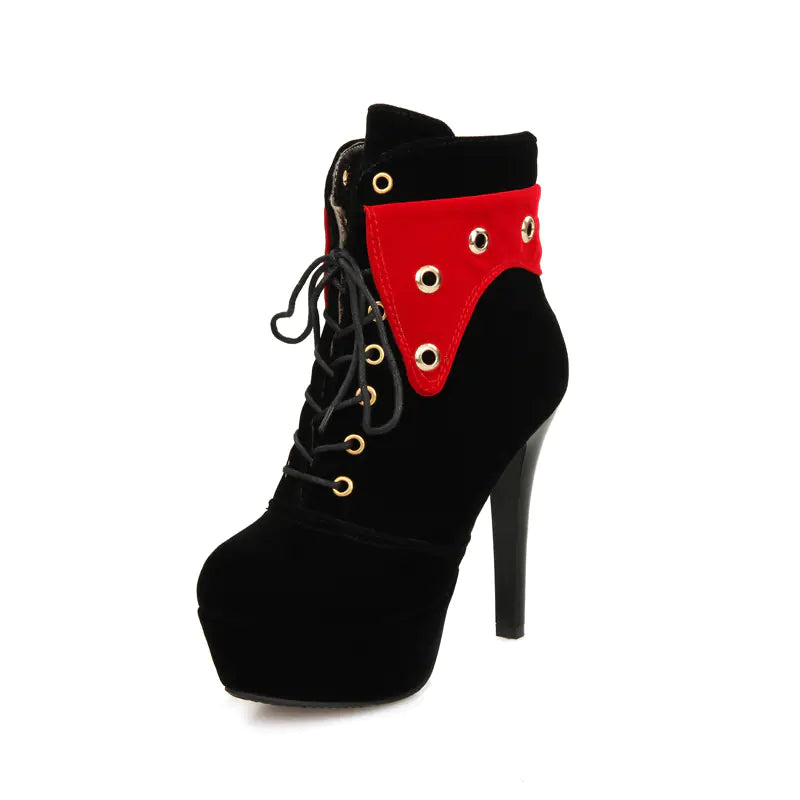 Waterproof Round Toe High Heel Lace-Up Women's Boots