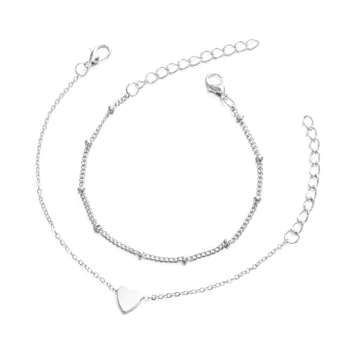 2-Piece Heart Layered Bracelet Set
