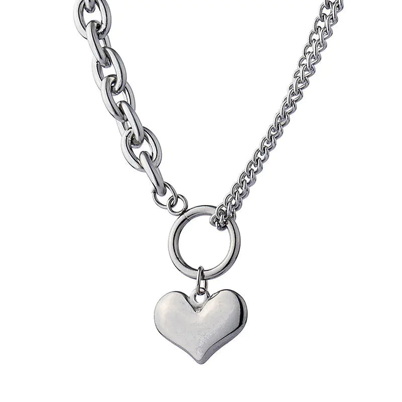Vintage Punk Heart Pendant Necklace with Chain
