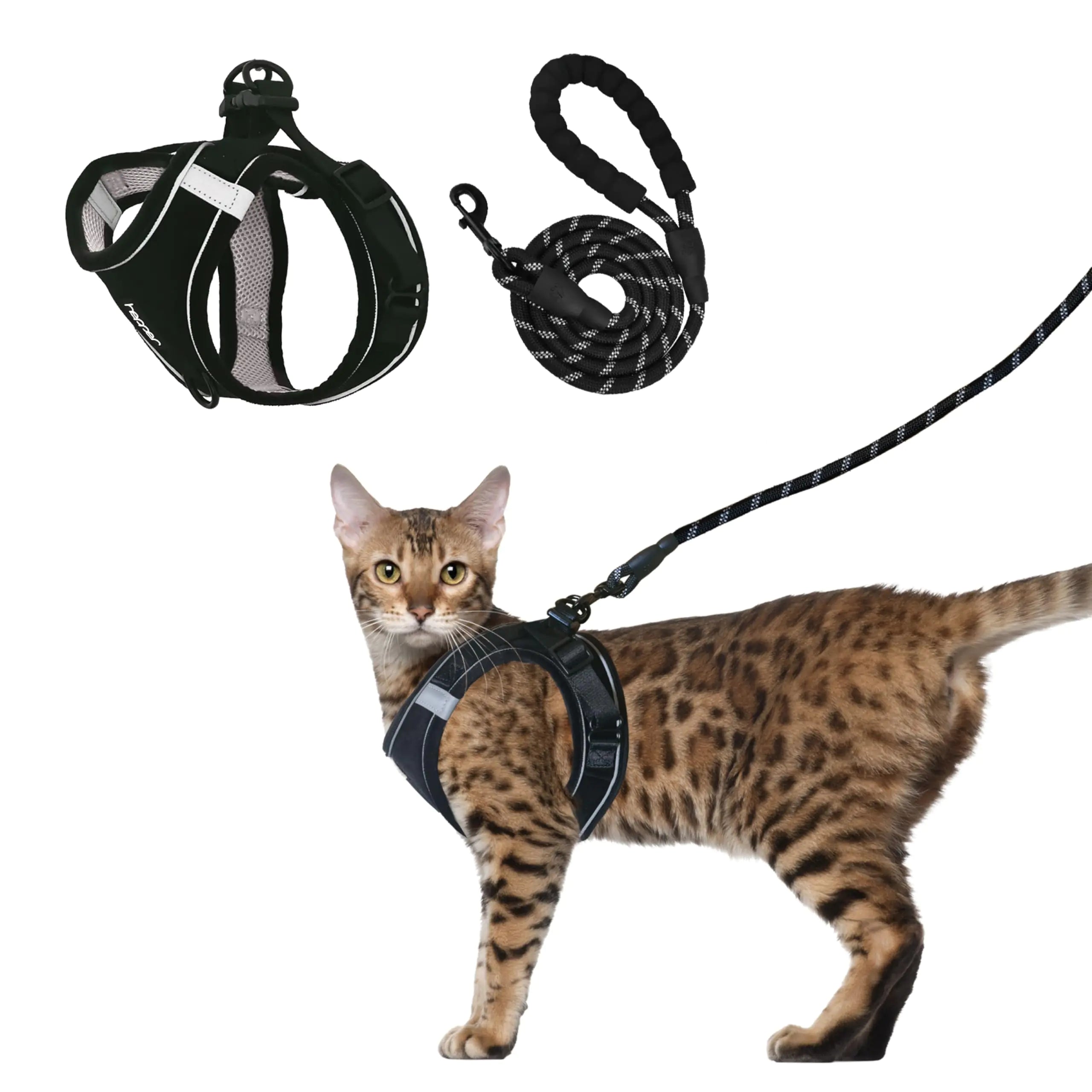 Hepper Cat Harness and Leash Escape Proof Set - Black Tactical Cat Harness with Reflective Safety Strips - Kitten or Cat Vest/Cat Jacket/Cat Walker (XL)