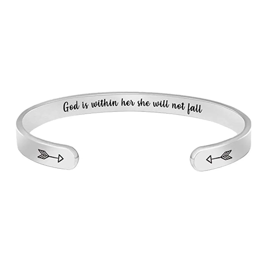Inspirational C-Shaped Stainless Steel Bracelet
