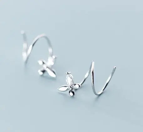 Silver Ear Cuffs and Butterfly Stud Earrings