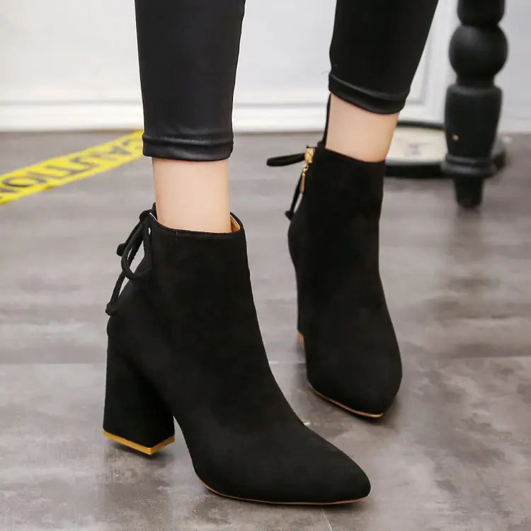 Women's Fashion High Heel Ankle Boots with Bow