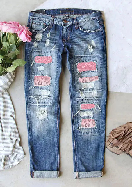 Trendy Slim Fit Cute Print Ladies Jeans