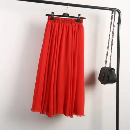 Spring Chiffon A-Line Pleated Half-Length Skirt