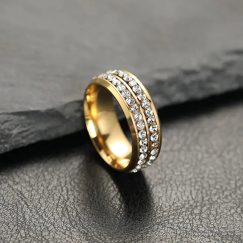 Titanium Steel Couple Rings with Full Diamonds