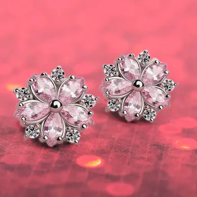 Cherry Blossom Stud Earrings with S925 Silver